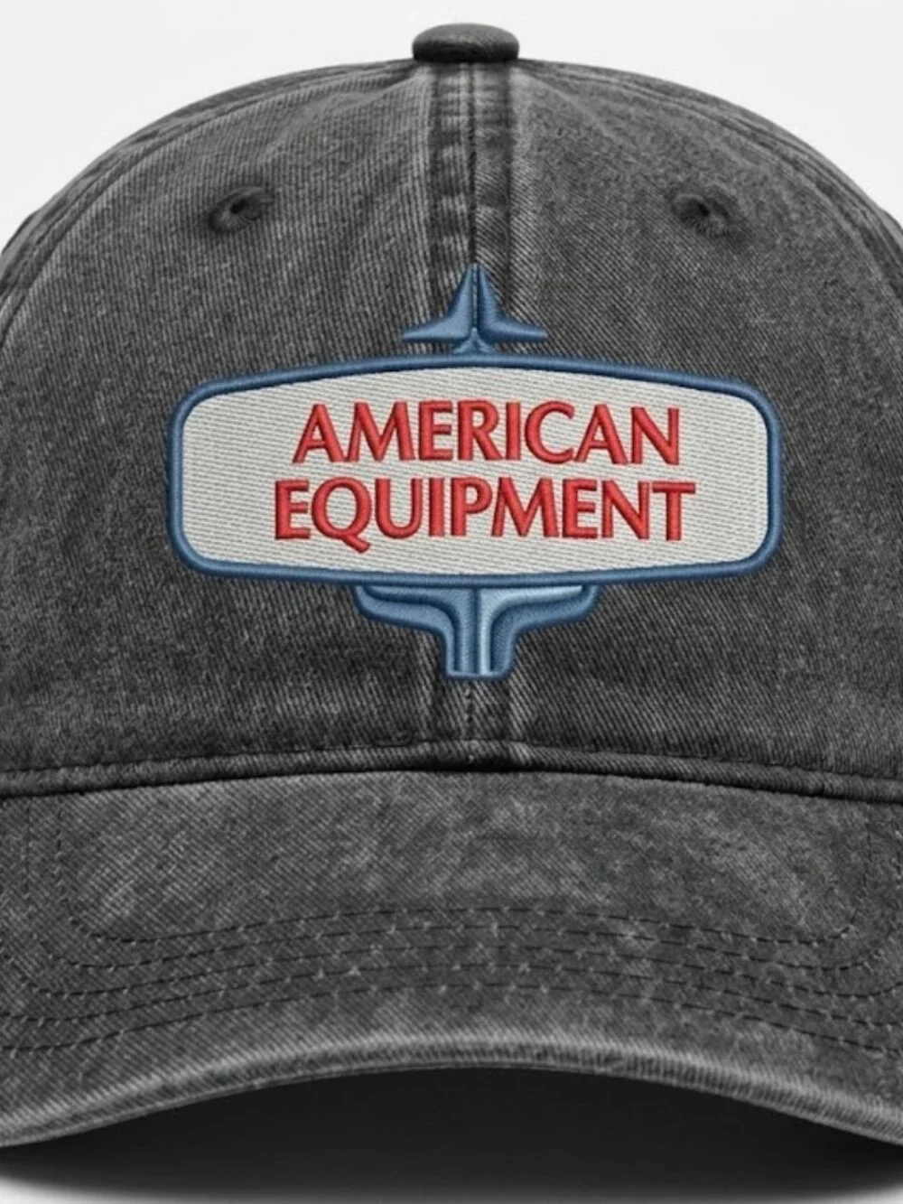 American Equipment Embroidered Washed Denim Dad Hat Vintage Workwear Cap Retro